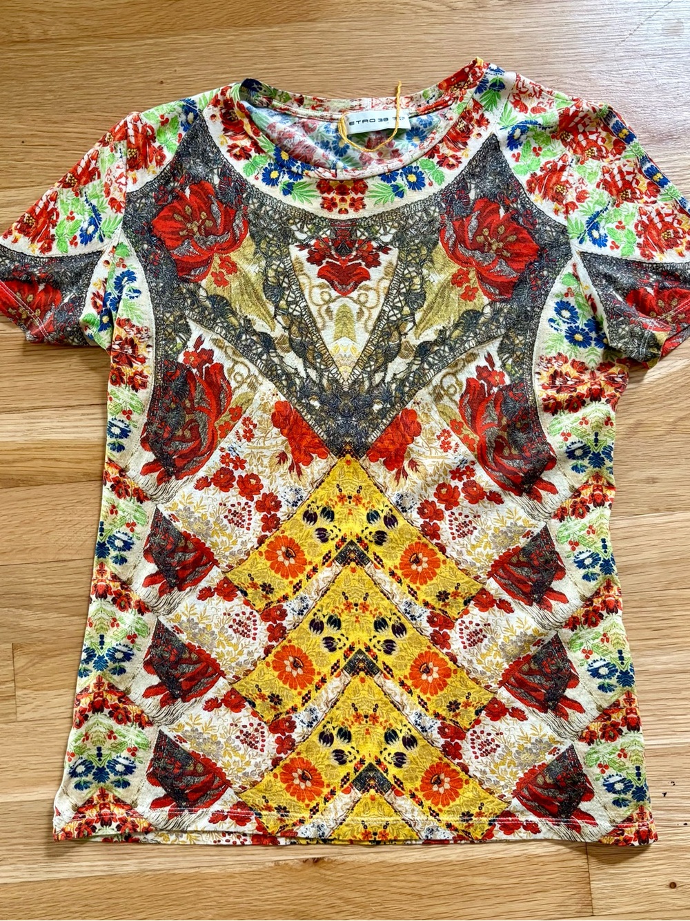 Etro Multicolor Floral Patchwork Short-Sleeve Tee
